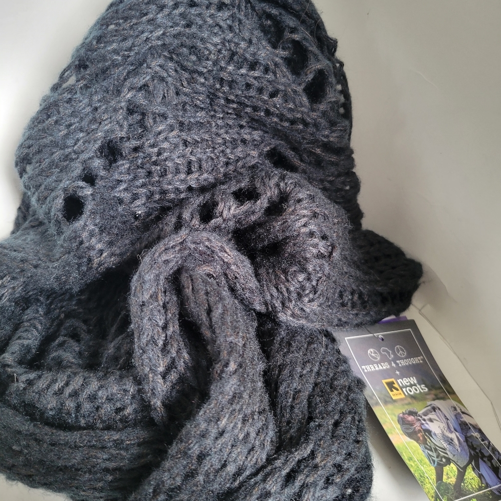 Threads 4 Thought+New Roots Black Open Knit Infinity ScarfEco Conscious NWT